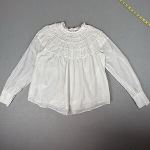REBECCA TAYLOR Women’s Silk Blend Smocked Ruffle Top White -Size 0